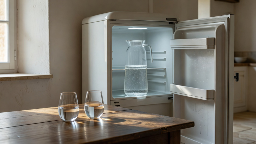 Carafe filtrante et cartouche près d'un évier de cuisine