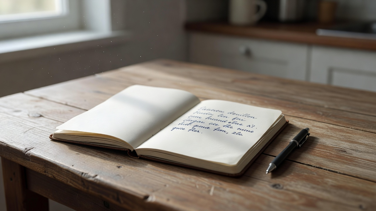 Cahier ouvert sur une table de cuisine pour suivre le budget du logement à la main